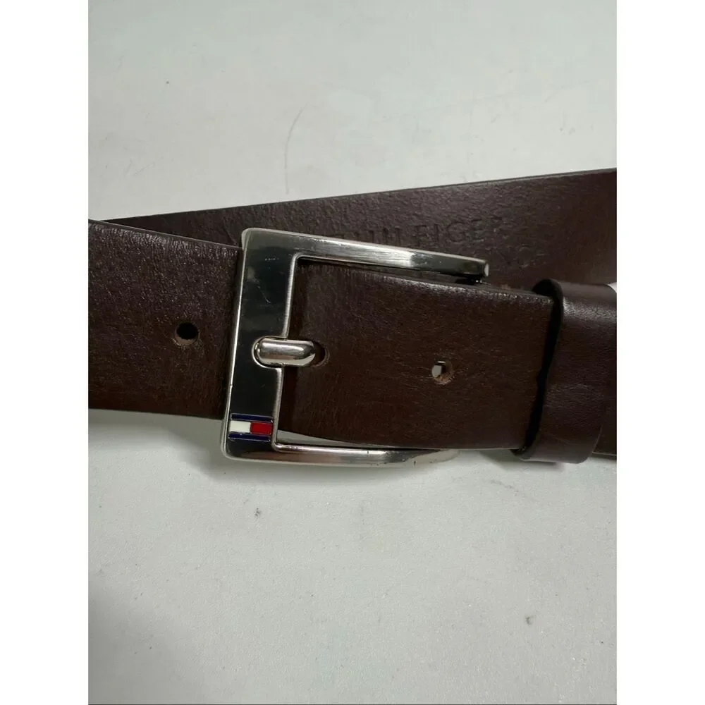 Tommy Hilfiger Brown Genuine Leather Belt Size 36” See Description